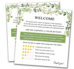 5-star review request sign for Airbnb