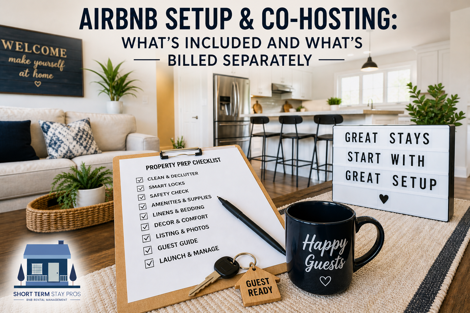 Airbnb property setup checklist with smart locks, guest-ready staging, and co-hosting services for short-term rentals in Connecticut and Rhode Island